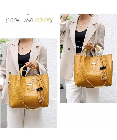 PU Leather Tote Hobo for Women Shoulder Crossbody Bags 3pcs Satchel Clutches Wallets with Tassels Yellow $23.35 Totes