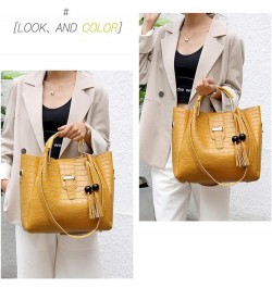 PU Leather Tote Hobo for Women Shoulder Crossbody Bags 3pcs Satchel Clutches Wallets with Tassels Yellow $23.35 Totes