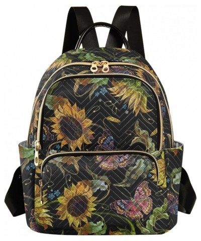 Sunflowers on Striped Black and White Backpack Purse for Women Lightweight Back Pack Casual Daypack Travel Shoulder Bag Bookb...