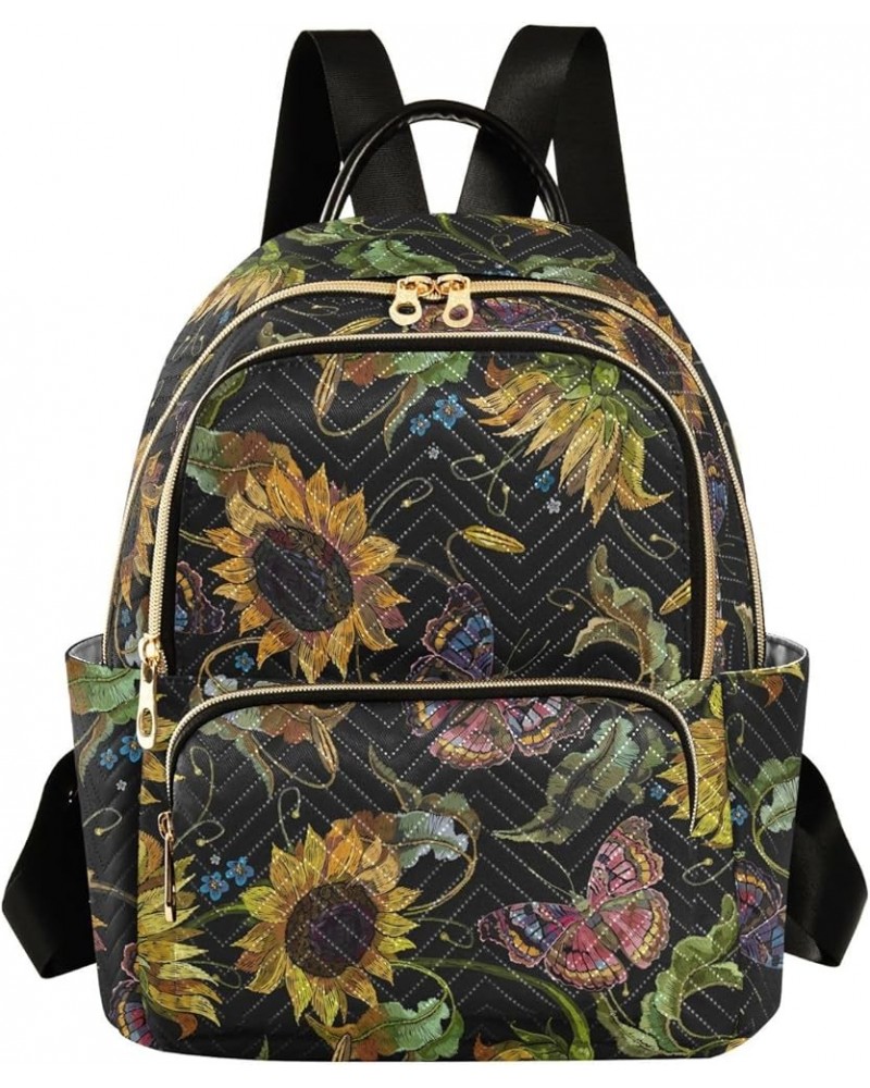 Sunflowers on Striped Black and White Backpack Purse for Women Lightweight Back Pack Casual Daypack Travel Shoulder Bag Bookb...