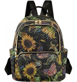 Sunflowers on Striped Black and White Backpack Purse for Women Lightweight Back Pack Casual Daypack Travel Shoulder Bag Bookb...