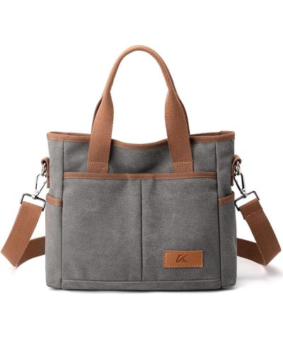 Women's Small Canvas Tote Purses Casual Multi-pocket Shoulder Crossbody Bag Everyday Handbags Grey $17.27 Totes