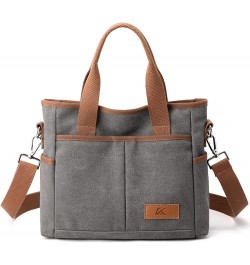 Women's Small Canvas Tote Purses Casual Multi-pocket Shoulder Crossbody Bag Everyday Handbags Grey $17.27 Totes