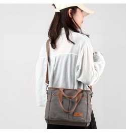 Women's Small Canvas Tote Purses Casual Multi-pocket Shoulder Crossbody Bag Everyday Handbags Grey $17.27 Totes