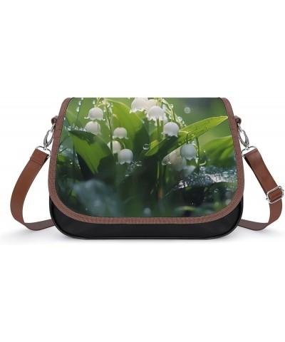 Lily of The Valley Flowers Green Leaves Women's PU Leather Purses Crossbody Shoulder Bag Messenger Bag $24.60 Shoulder Bags