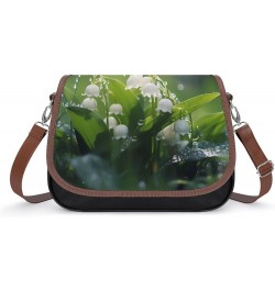 Lily of The Valley Flowers Green Leaves Women's PU Leather Purses Crossbody Shoulder Bag Messenger Bag $24.60 Shoulder Bags