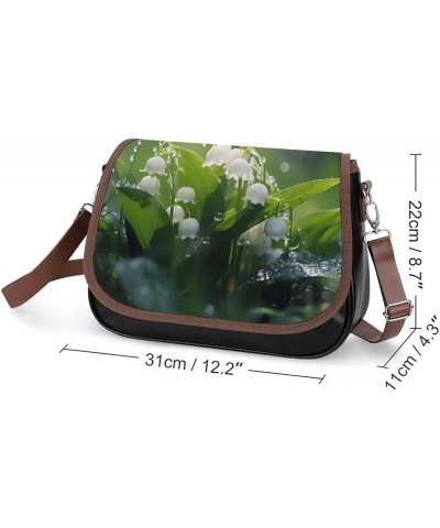 Lily of The Valley Flowers Green Leaves Women's PU Leather Purses Crossbody Shoulder Bag Messenger Bag $24.60 Shoulder Bags