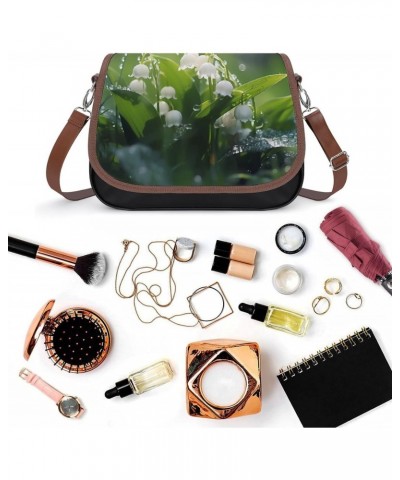 Lily of The Valley Flowers Green Leaves Women's PU Leather Purses Crossbody Shoulder Bag Messenger Bag $24.60 Shoulder Bags