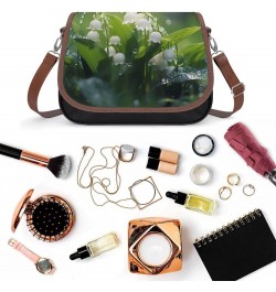 Lily of The Valley Flowers Green Leaves Women's PU Leather Purses Crossbody Shoulder Bag Messenger Bag $24.60 Shoulder Bags