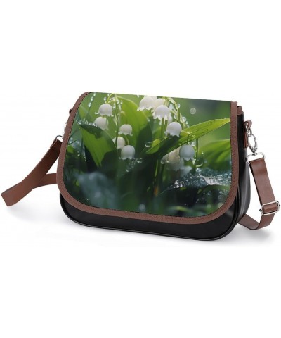 Lily of The Valley Flowers Green Leaves Women's PU Leather Purses Crossbody Shoulder Bag Messenger Bag $24.60 Shoulder Bags