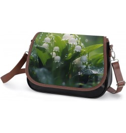 Lily of The Valley Flowers Green Leaves Women's PU Leather Purses Crossbody Shoulder Bag Messenger Bag $24.60 Shoulder Bags