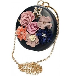 Shiiriin's Luxury Women's 3D Floral Round Clutch Purse Hand Bag, Handmade with Pearl, Elegant for Bridal, Wedding, Party. Bla...