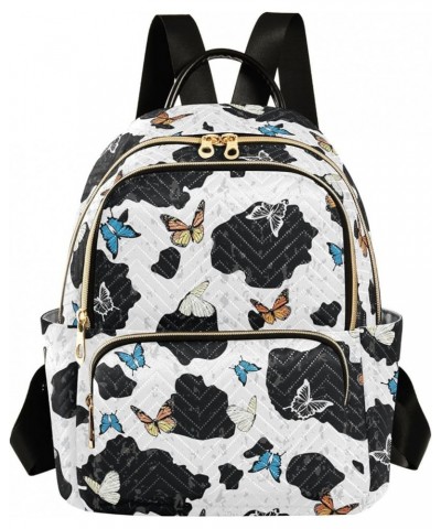 Mini Backpack Cow Print with Butterflies Fashion Backpack Purse for Women,Handbag Shoulder Bag Casual Daypack, Ladies Gift fo...