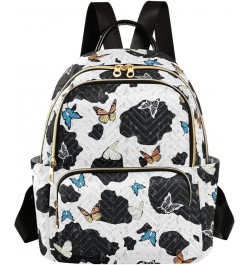 Mini Backpack Cow Print with Butterflies Fashion Backpack Purse for Women,Handbag Shoulder Bag Casual Daypack, Ladies Gift fo...