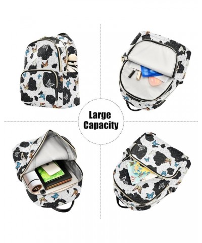 Mini Backpack Cow Print with Butterflies Fashion Backpack Purse for Women,Handbag Shoulder Bag Casual Daypack, Ladies Gift fo...