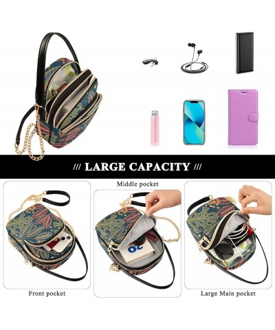 Deer Skull on Blue Space Bags for Women Trendy Phone Holder Purse Crossbody Autumn Leaves Ficus Pattern $10.21 Crossbody Bags