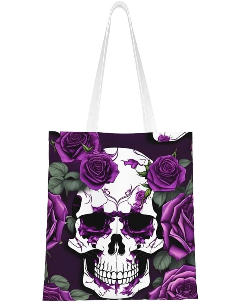 Blossoming Rose Flowers print Casual Handbags,Women Tote Bag,Big Capacity Shopping Shoulder Bag,eusable Grocery Bags Purple R...