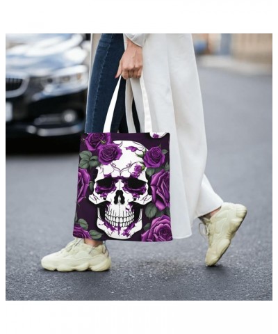 Blossoming Rose Flowers print Casual Handbags,Women Tote Bag,Big Capacity Shopping Shoulder Bag,eusable Grocery Bags Purple R...