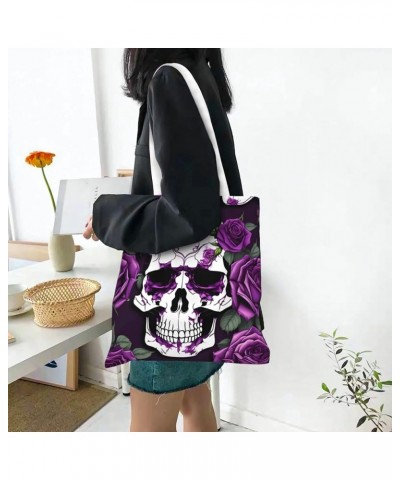 Blossoming Rose Flowers print Casual Handbags,Women Tote Bag,Big Capacity Shopping Shoulder Bag,eusable Grocery Bags Purple R...