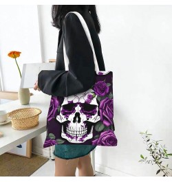 Blossoming Rose Flowers print Casual Handbags,Women Tote Bag,Big Capacity Shopping Shoulder Bag,eusable Grocery Bags Purple R...