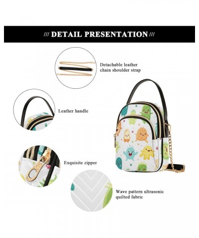 Cartoon Bacterial Pattern Women's Crossbody Handbags with Zipper, Casual Leather Cell Phone Purse Crossbody Bags for Ladies $...