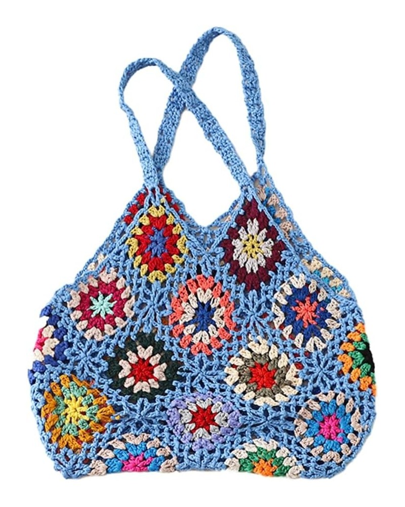 Crochet Tote Bag for Women Handwoven Aesthetic Tote Bag Woven Floral Hobo Bag Summer Y2k Fairy Mesh Bag Vacation Blue $16.92 ...