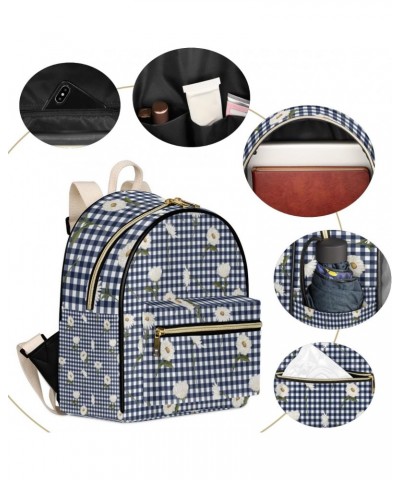 Daisy Gingham Checked Mini Backpack Purse for Women Small Casual Daypacks Pu Leather Bookbag Fashion Back Packs Anti Theft Tr...