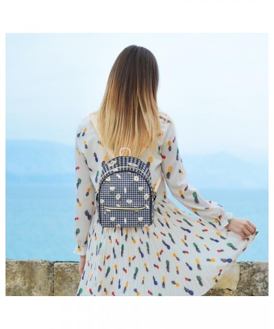 Daisy Gingham Checked Mini Backpack Purse for Women Small Casual Daypacks Pu Leather Bookbag Fashion Back Packs Anti Theft Tr...