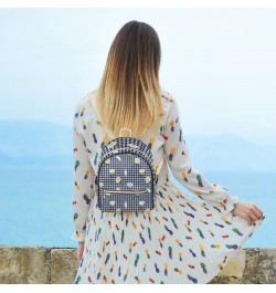 Daisy Gingham Checked Mini Backpack Purse for Women Small Casual Daypacks Pu Leather Bookbag Fashion Back Packs Anti Theft Tr...