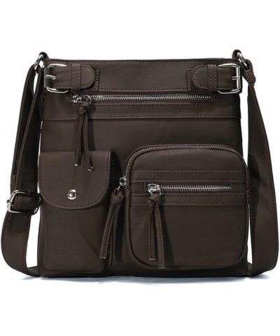 Multifunction Crossbody Bag for Women Retro Leather Handbag Shoulder Handbag Sling Pack Coffee $20.26 Shoulder Bags