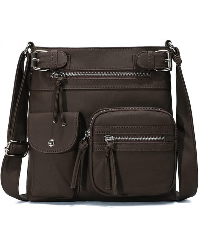 Multifunction Crossbody Bag for Women Retro Leather Handbag Shoulder Handbag Sling Pack Coffee $20.26 Shoulder Bags