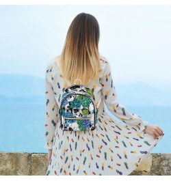 Skull Funny Art Backpack Purse for Women Cute Mini Back Pack Small Casual Daypacks Pu Leather Bookbag Anti Theft Travel Backp...