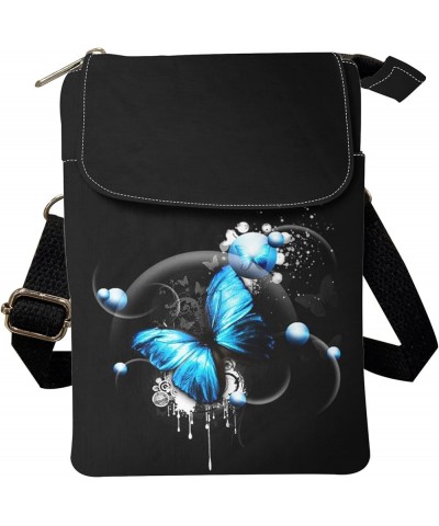 Crossbody Sling bag for Women Stylish Bags for Girls Outdoor Travel Zip Cloth Bag Cellphone Storage Purse Butterfly Blue $9.4...