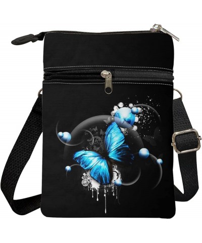 Crossbody Sling bag for Women Stylish Bags for Girls Outdoor Travel Zip Cloth Bag Cellphone Storage Purse Butterfly Blue $9.4...