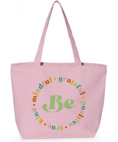 Be Mindful Zippered Tote Bag - Good Vibes Present - Esotericism Gift Ideas Light Pink $15.80 Totes