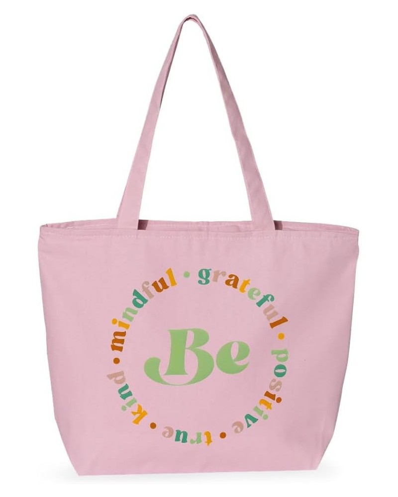 Be Mindful Zippered Tote Bag - Good Vibes Present - Esotericism Gift Ideas Light Pink $15.80 Totes