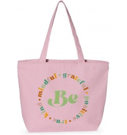 Be Mindful Zippered Tote Bag - Good Vibes Present - Esotericism Gift Ideas Light Pink $15.80 Totes