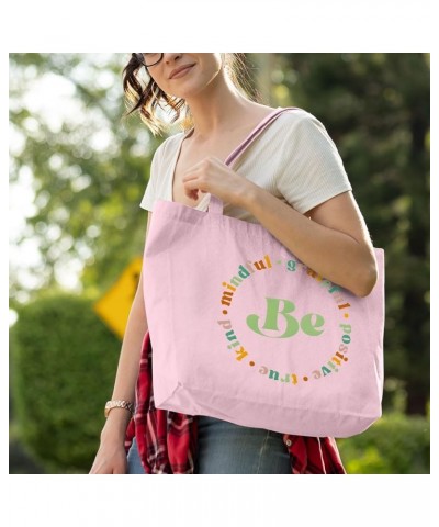 Be Mindful Zippered Tote Bag - Good Vibes Present - Esotericism Gift Ideas Light Pink $15.80 Totes