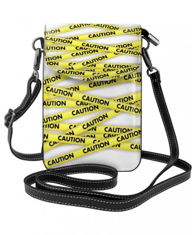 Caution Yellow Adhesive Tape Small Crossbody Bag Crossbody Wallet Pu Leather Cell Phone Purse Mini With Card Slots $16.52 Cro...