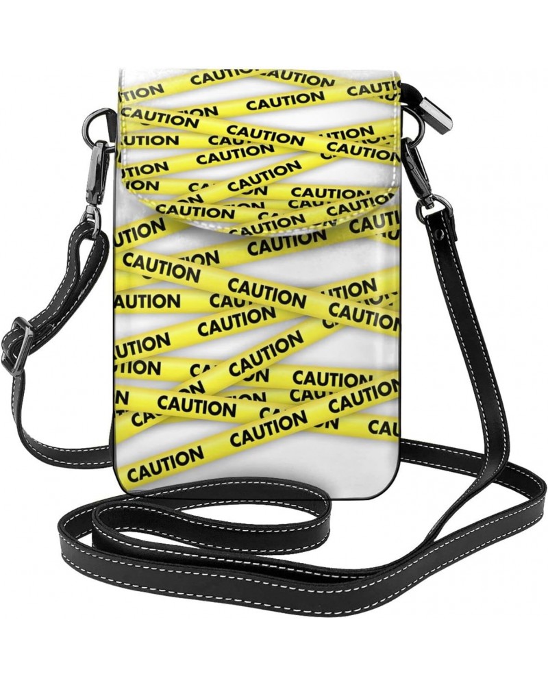 Caution Yellow Adhesive Tape Small Crossbody Bag Crossbody Wallet Pu Leather Cell Phone Purse Mini With Card Slots $16.52 Cro...