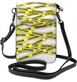 Caution Yellow Adhesive Tape Small Crossbody Bag Crossbody Wallet Pu Leather Cell Phone Purse Mini With Card Slots $16.52 Cro...