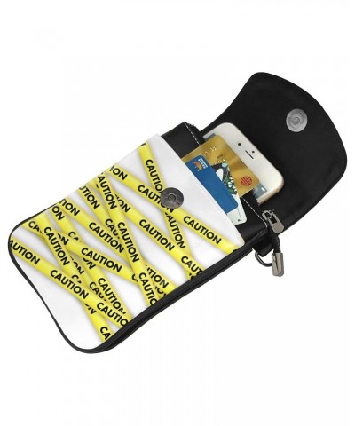 Caution Yellow Adhesive Tape Small Crossbody Bag Crossbody Wallet Pu Leather Cell Phone Purse Mini With Card Slots $16.52 Cro...