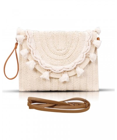 Crossbody Bags for Women, Straw Clutch Purses, Simple white tassel Handmade Woven Envelope Package, Tassel Handbags for Women...