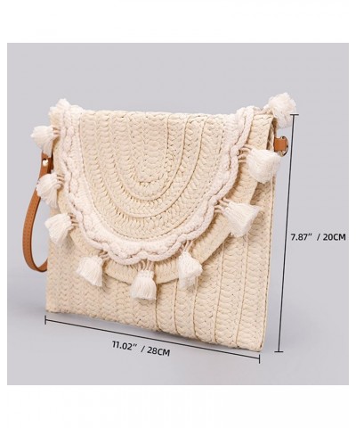 Crossbody Bags for Women, Straw Clutch Purses, Simple white tassel Handmade Woven Envelope Package, Tassel Handbags for Women...