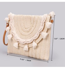 Crossbody Bags for Women, Straw Clutch Purses, Simple white tassel Handmade Woven Envelope Package, Tassel Handbags for Women...