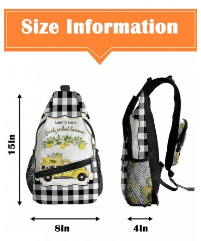 Sling Bag Crossbody Bag for Women Men Summer Lemmon Gnome Yellow Plaid Wooden Waterproof Hiking Backpack Lightweight Chest Sh...