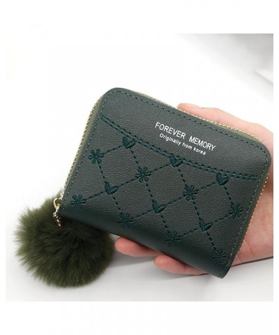 Journey Studio Women Short Wallet Leather Zipper Purses Pom Pom Coin Purse Zipper Card HolderCompact Small Wallet Money Bag,R...