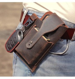 Men's Mobile Phone Pocket Belt Bag Retro Leather Mobile Phone Bag,brown Brown $24.49 Totes