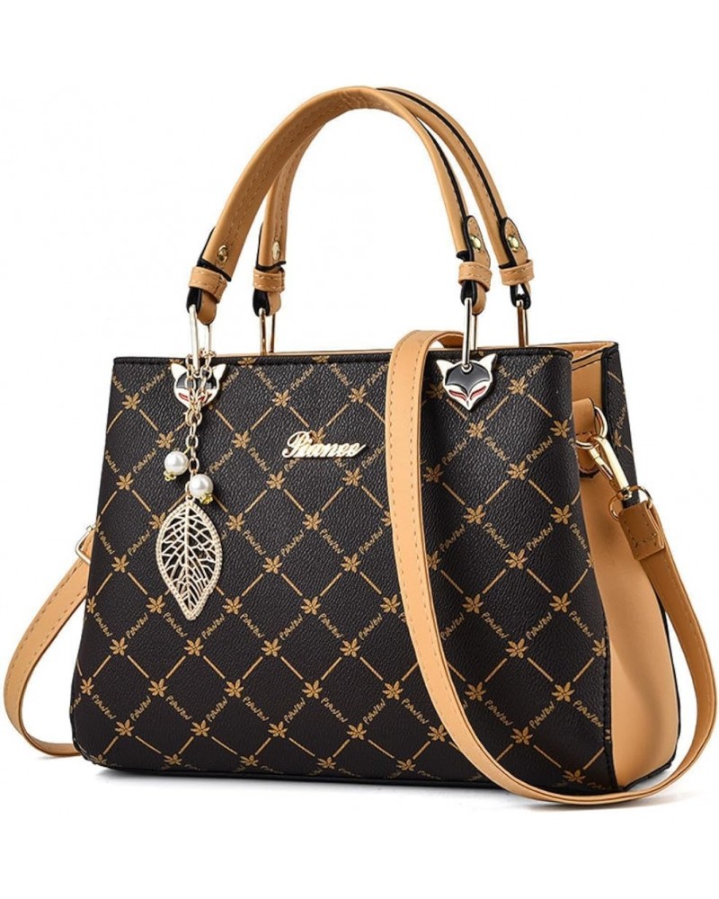 Handbag, fashion women's bag, large capacity shoulder crossbody bag Coffee Print With Beige $28.88 Totes