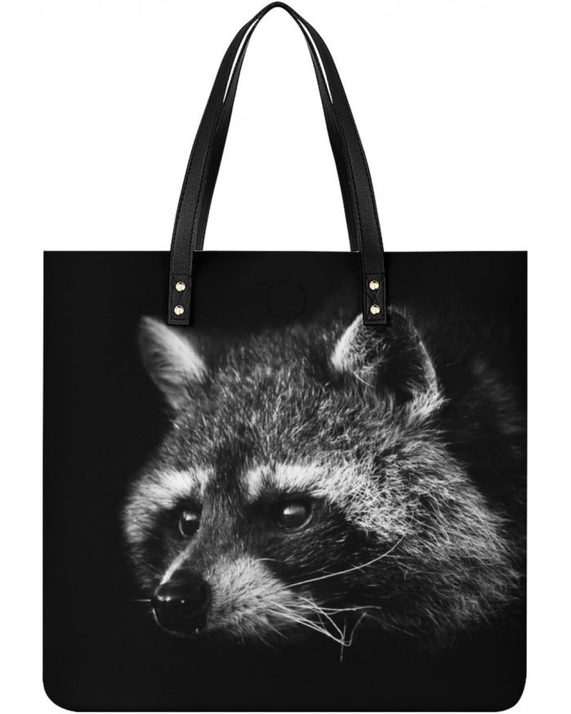 Noir Crook Raccoon Women Handbags PU Leather Tote Shoulder Bag Purses for Travel Shopping Work $21.45 Totes